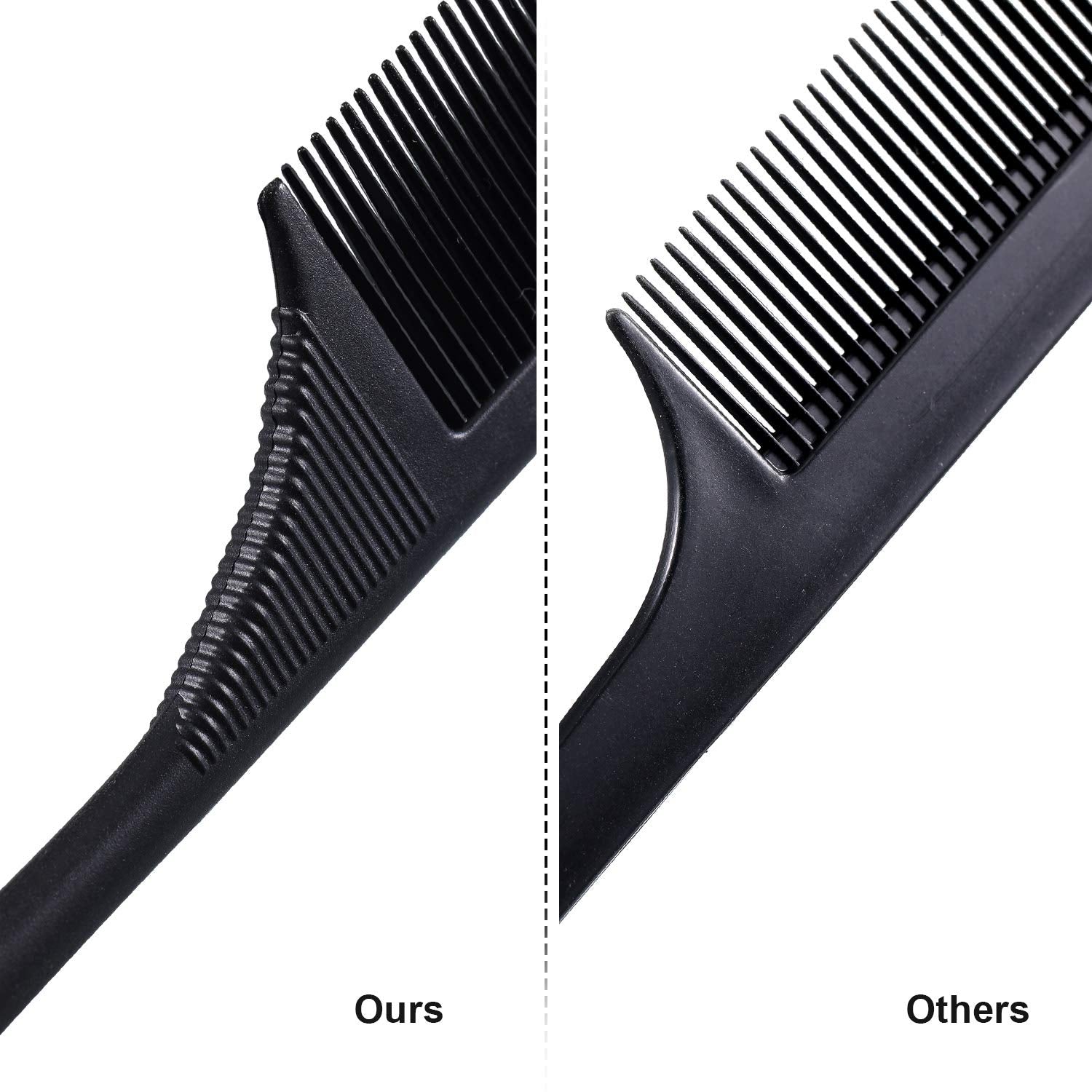 Three black professional carbon fiber combs set for back combing