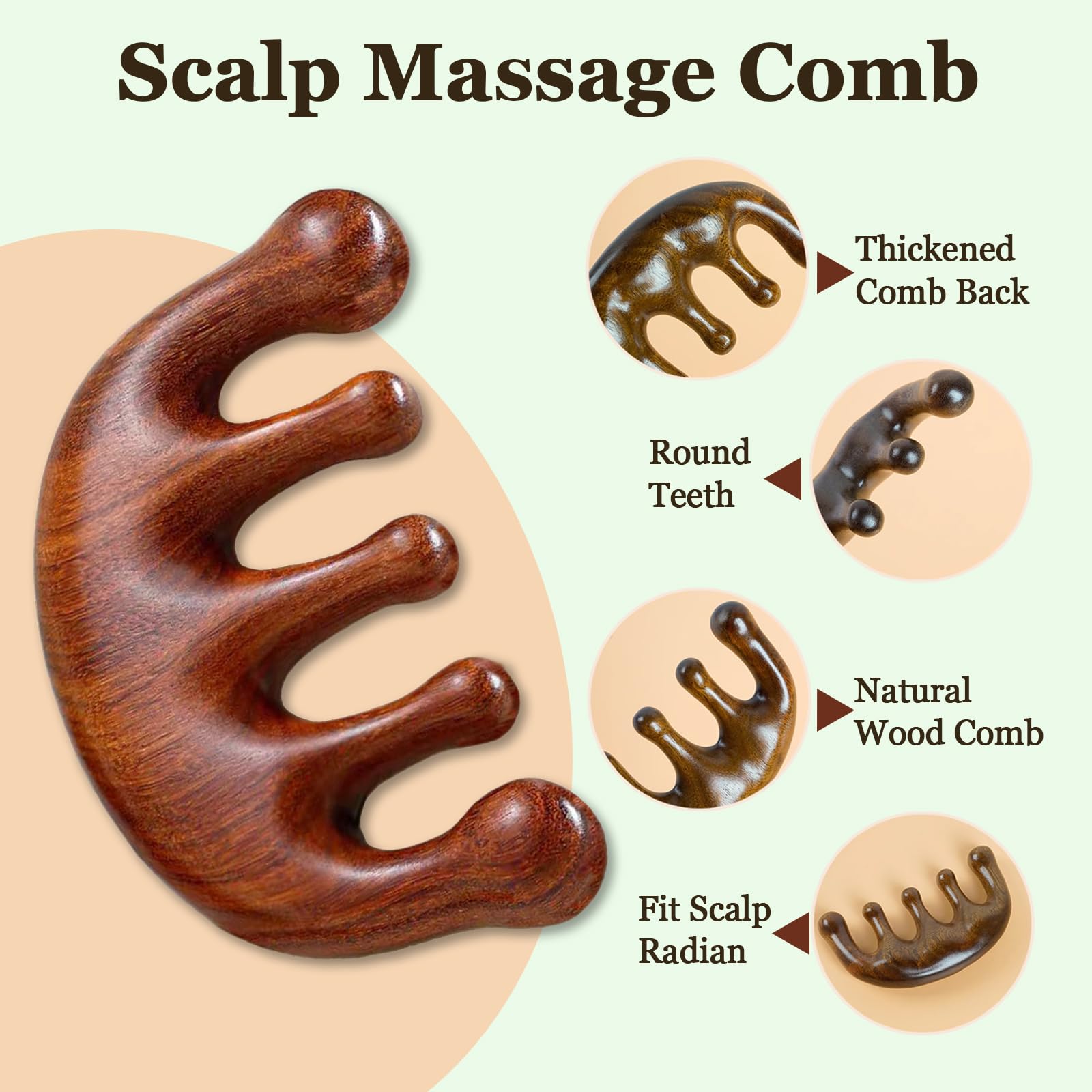 Close up of wide tooth wooden massage comb teeth