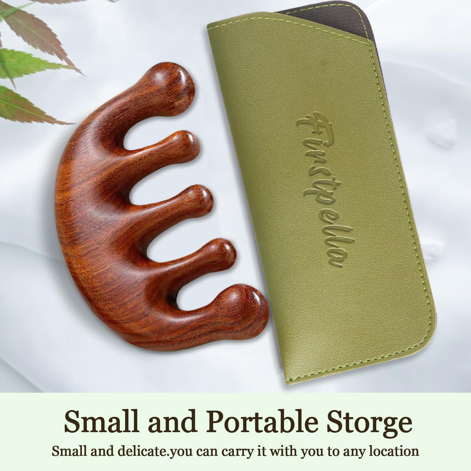 Firstpella sandalwood comb next to included gift bag