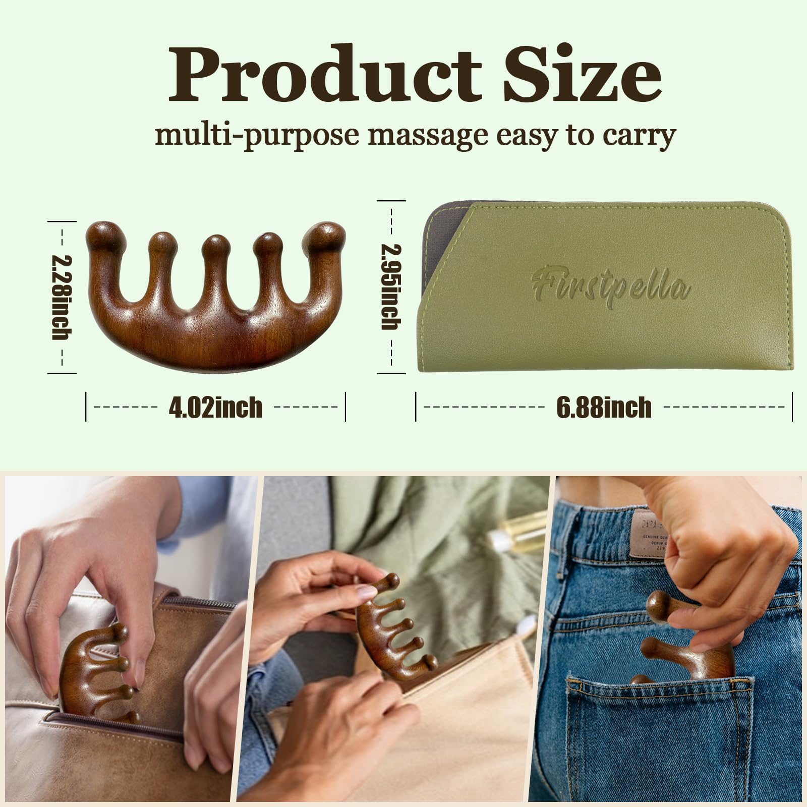 Person using Firstpella wooden comb for scalp massage