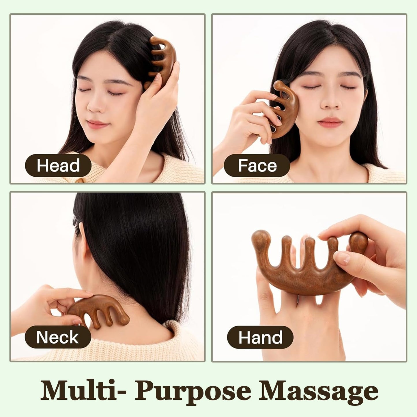 Top view of Firstpella green sandalwood massage comb