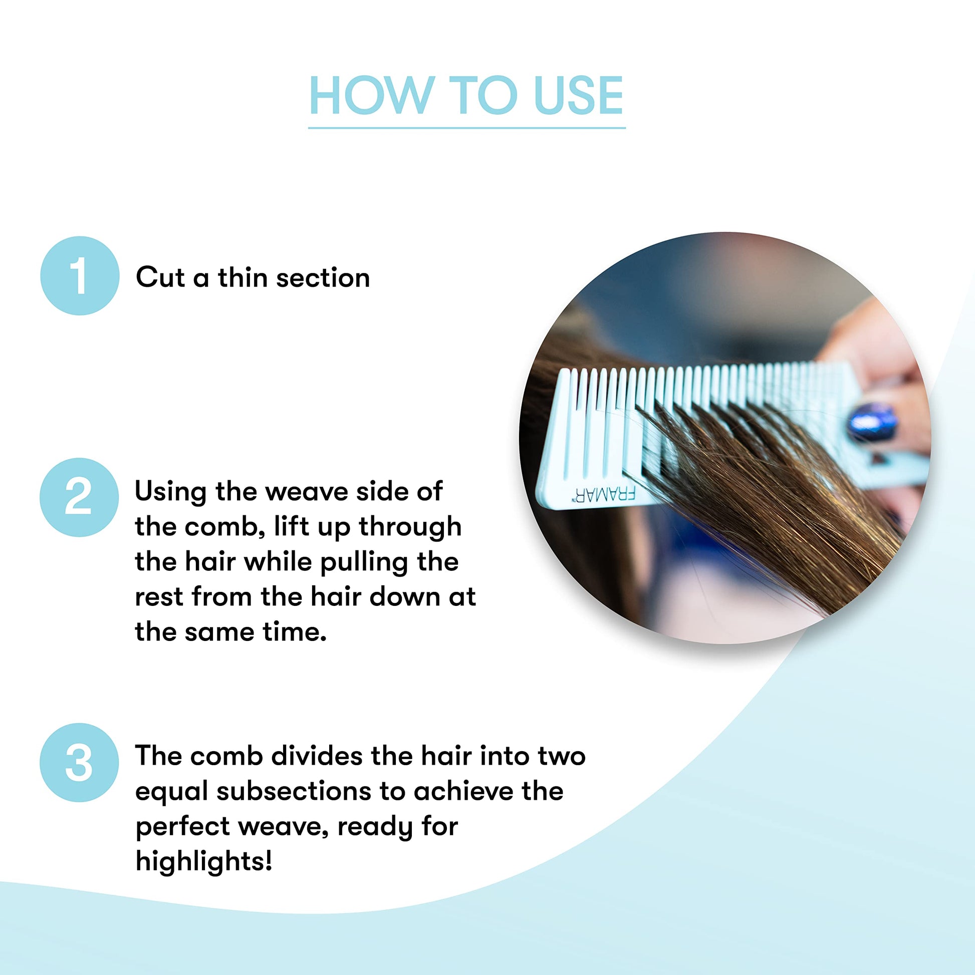 Professional hair stylist using Framar Dreamweaver comb for highlights