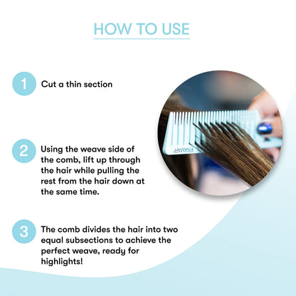 Professional hair stylist using Framar Dreamweaver comb for highlights