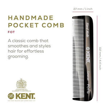 Side profile of Kent FOT fine tooth styling comb
