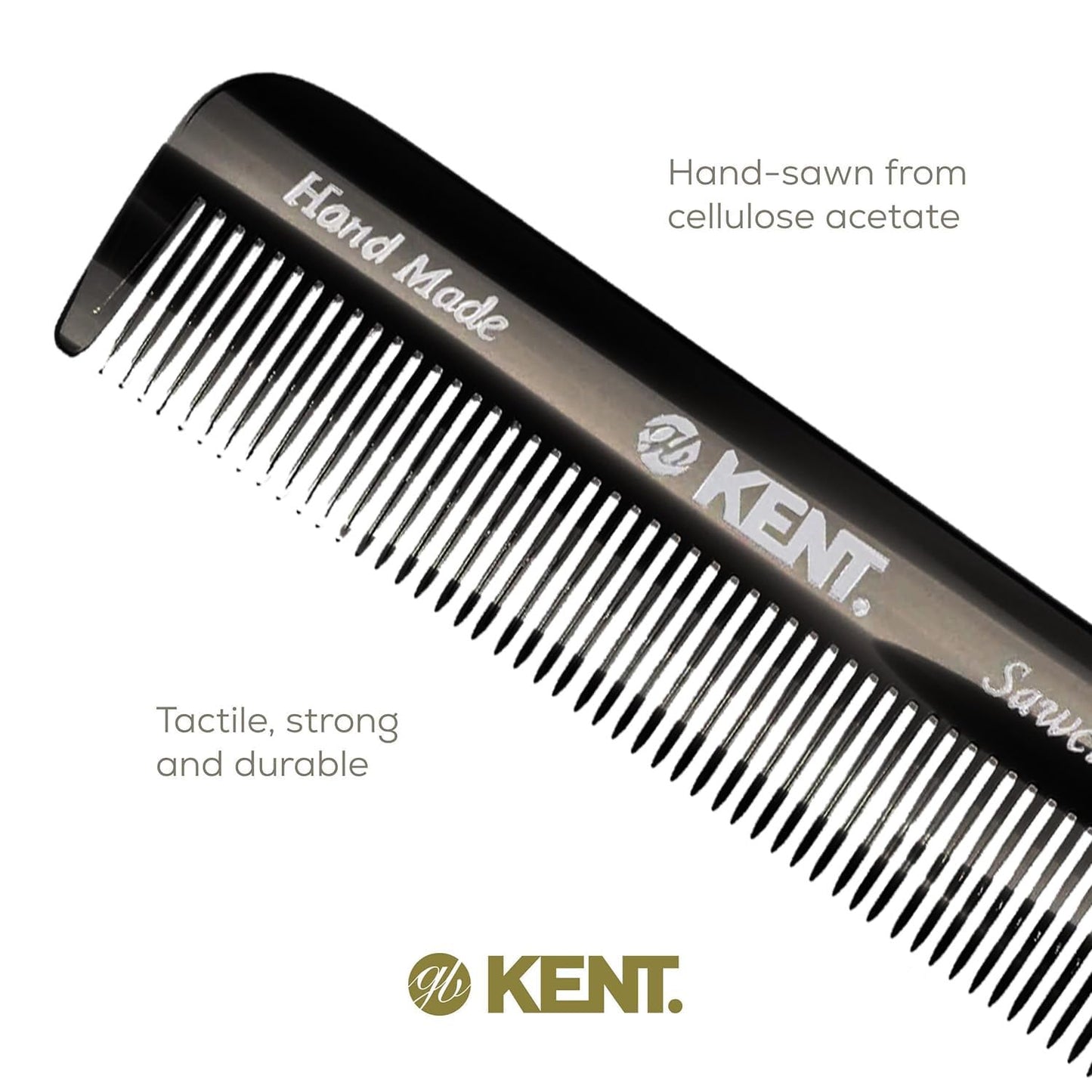 Close up of saw-cut teeth on Kent graphite comb