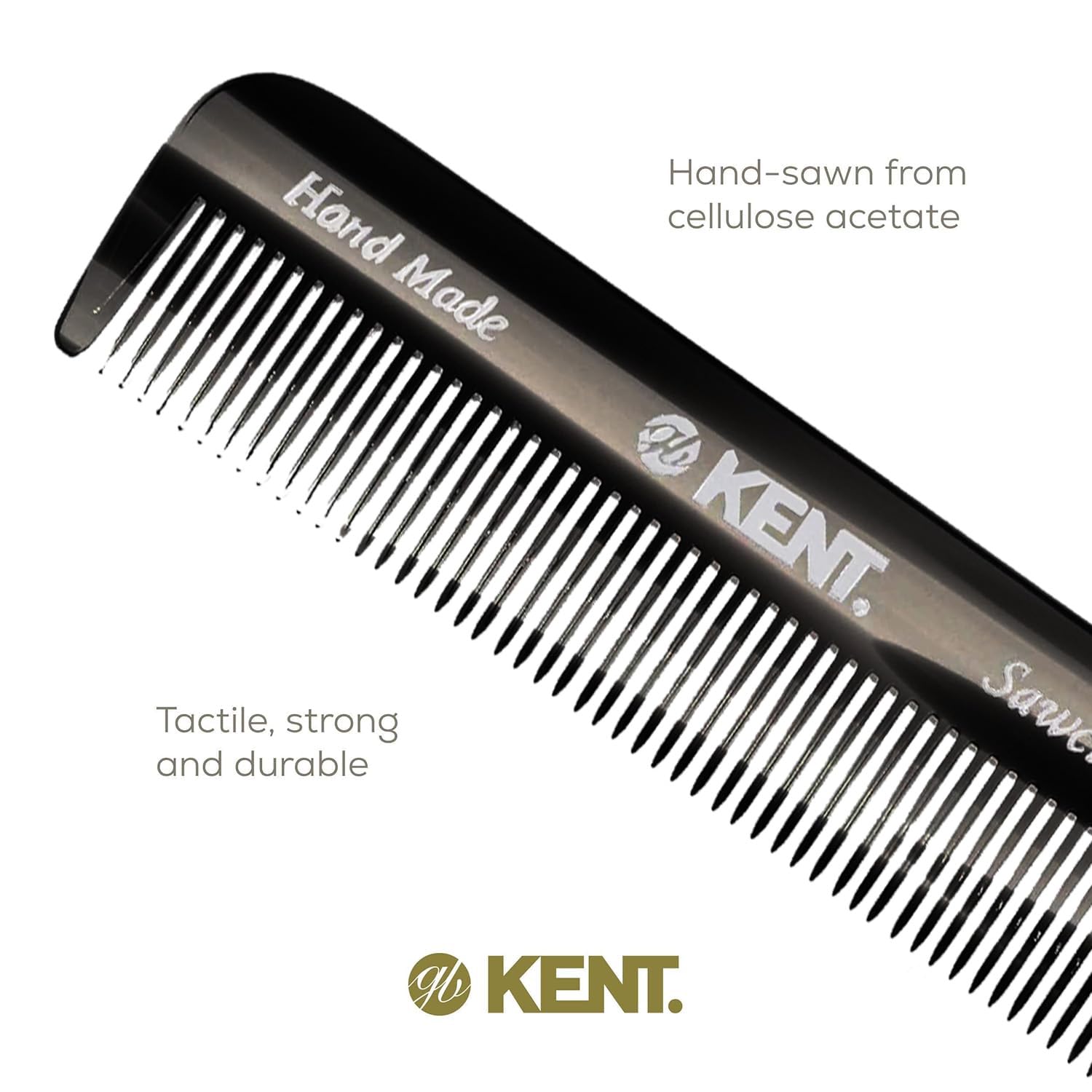 Close up of saw-cut teeth on Kent graphite comb