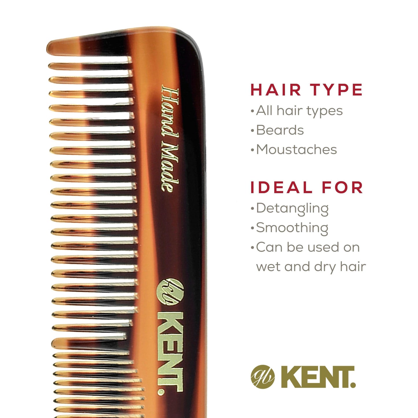 Kent premium cellulose acetate grooming comb for beard and mustache styling