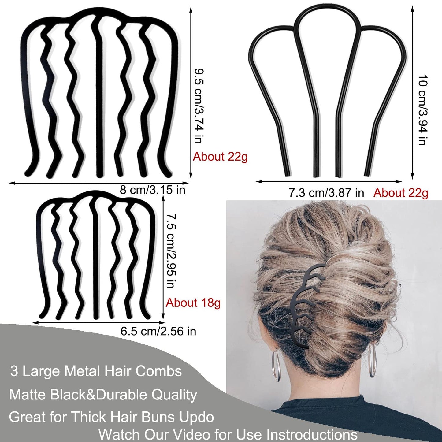 Close up of Zibuyu metal hair fork teeth for updo
