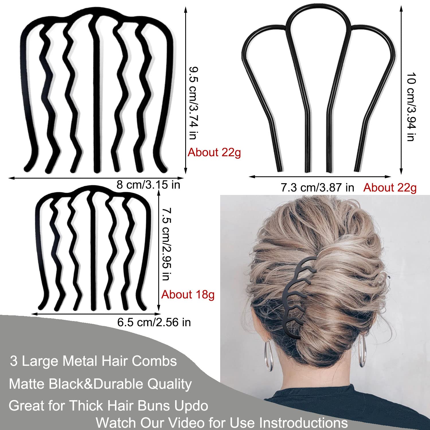 Close up of Zibuyu metal hair fork teeth for updo