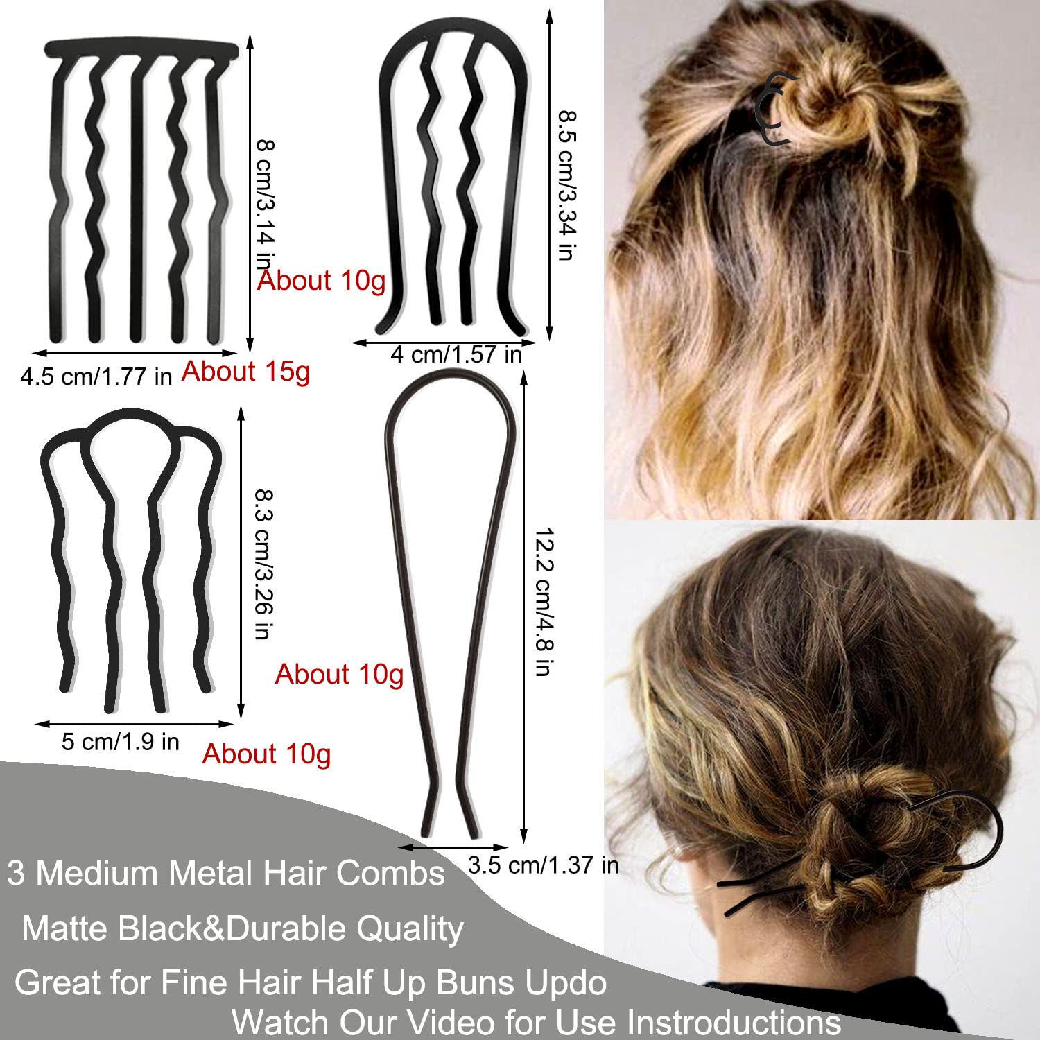 Set of U-shaped metal hair pins for vintage hairstyles