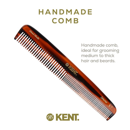 Close-up view of the saw-cut rounded teeth on the Kent 9T premium grooming comb.