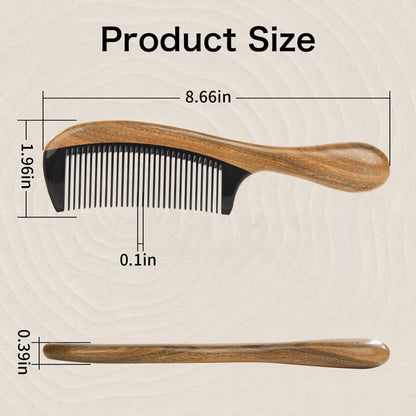 Close up of fine buffalo horn teeth on Onedor sandalwood comb