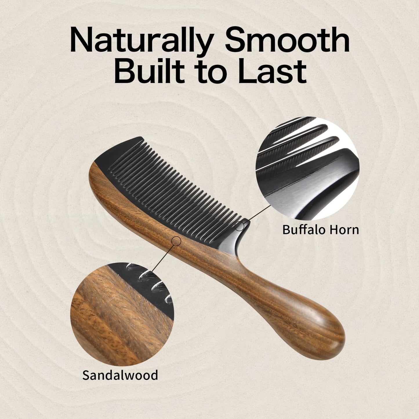 Ergonomic green sandalwood handle of Onedor hair detangler