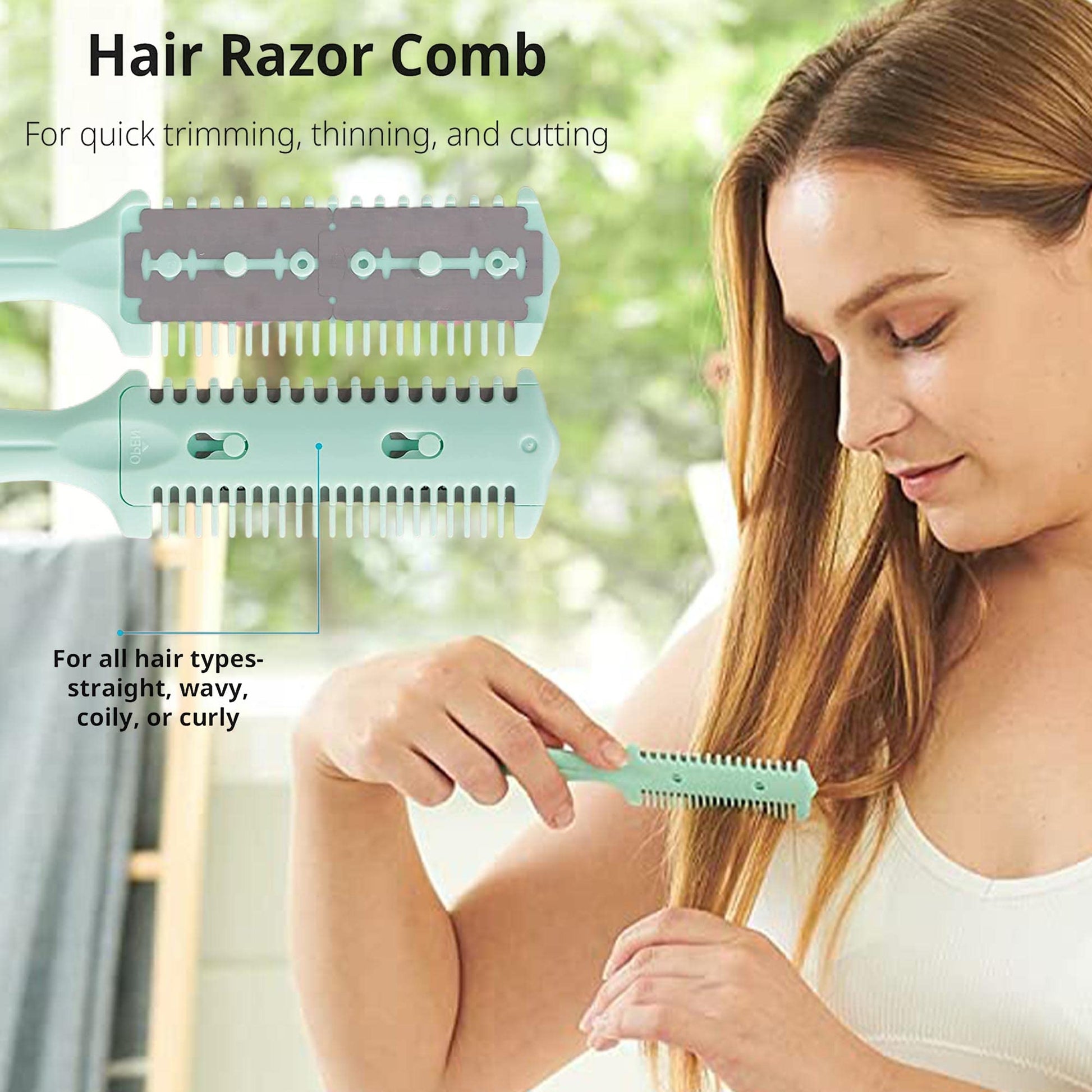 Green hair thinning razor comb for home styling