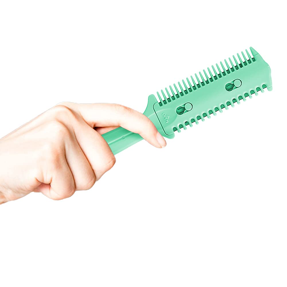 Close up of stainless steel blade on hair razor comb