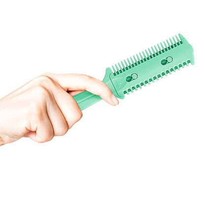 Close up of stainless steel blade on hair razor comb