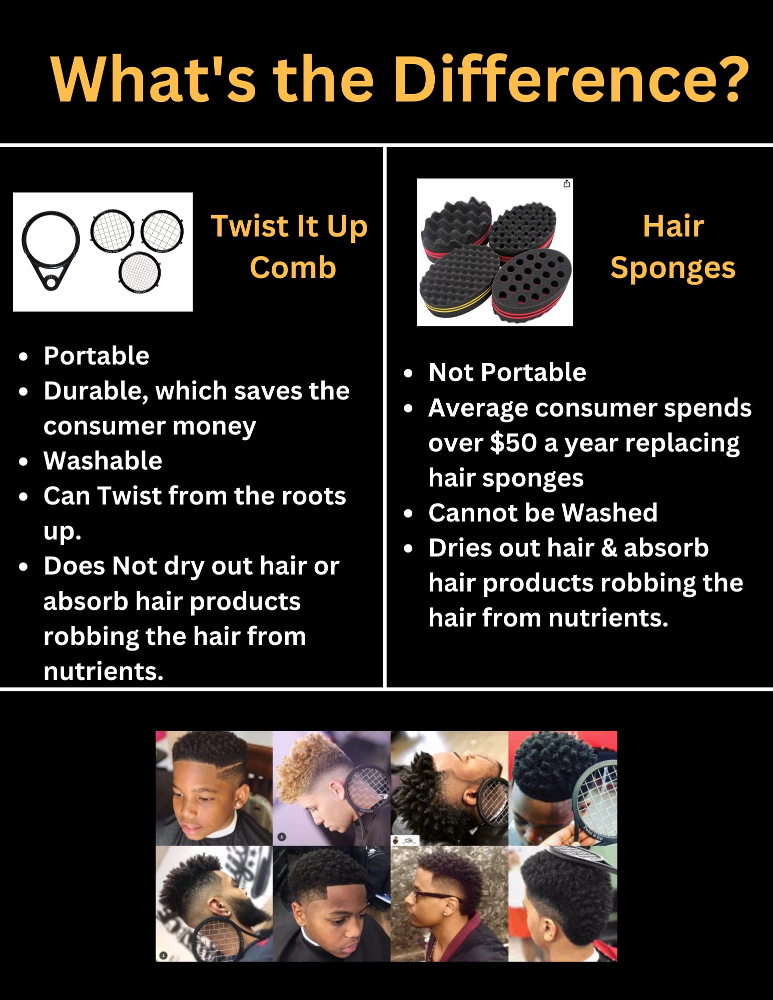 Side profile showing the slim pocket sized tennis racket design of the hair twister