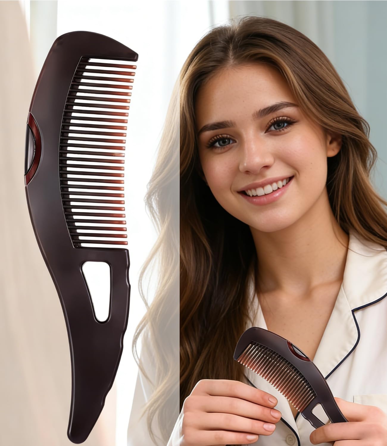Ergonomic handle detail of Dafeng energy massage comb