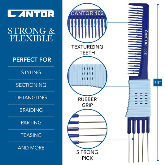 Cantor stainless steel 5-prong hair pick detail