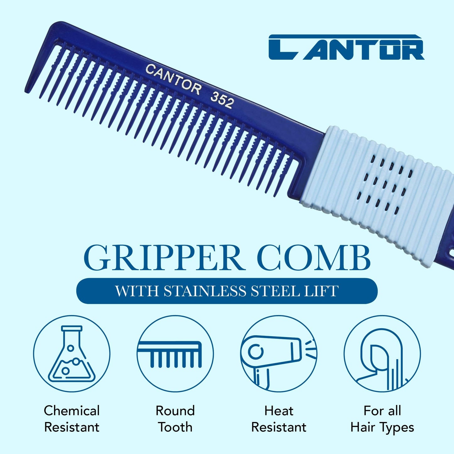 Two blue Cantor professional teasing combs side by side
