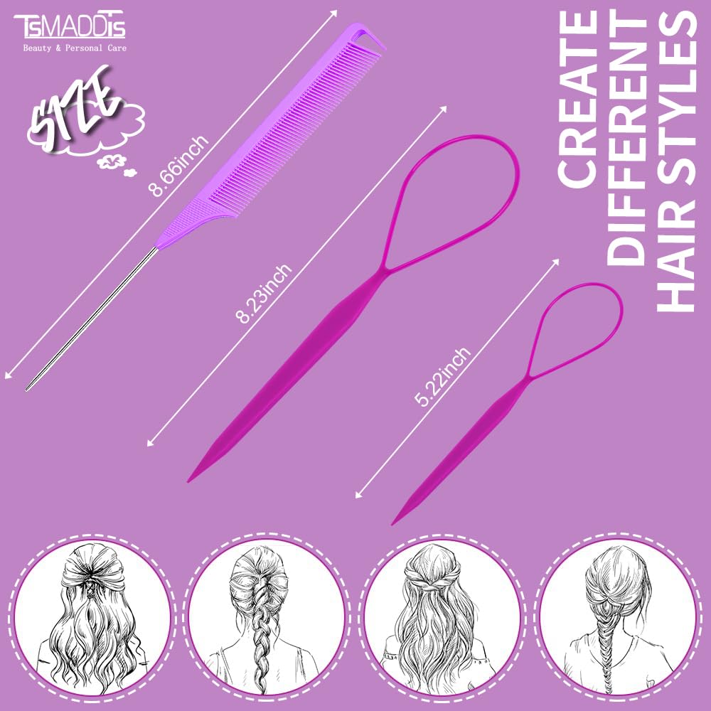 Rat tail comb with stainless steel pin for hair parting