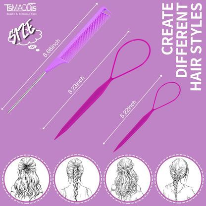 Rat tail comb with stainless steel pin for hair parting
