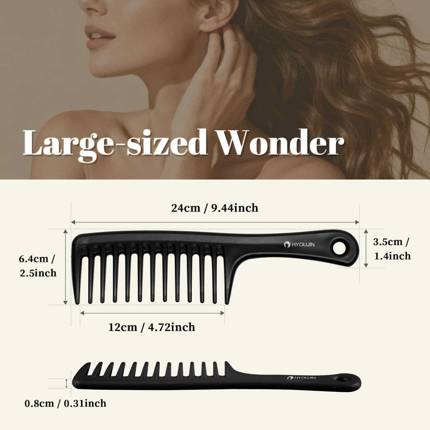 HYOUJIN black detangling hair brush with comfortable handgrip handle for wet hair grooming.