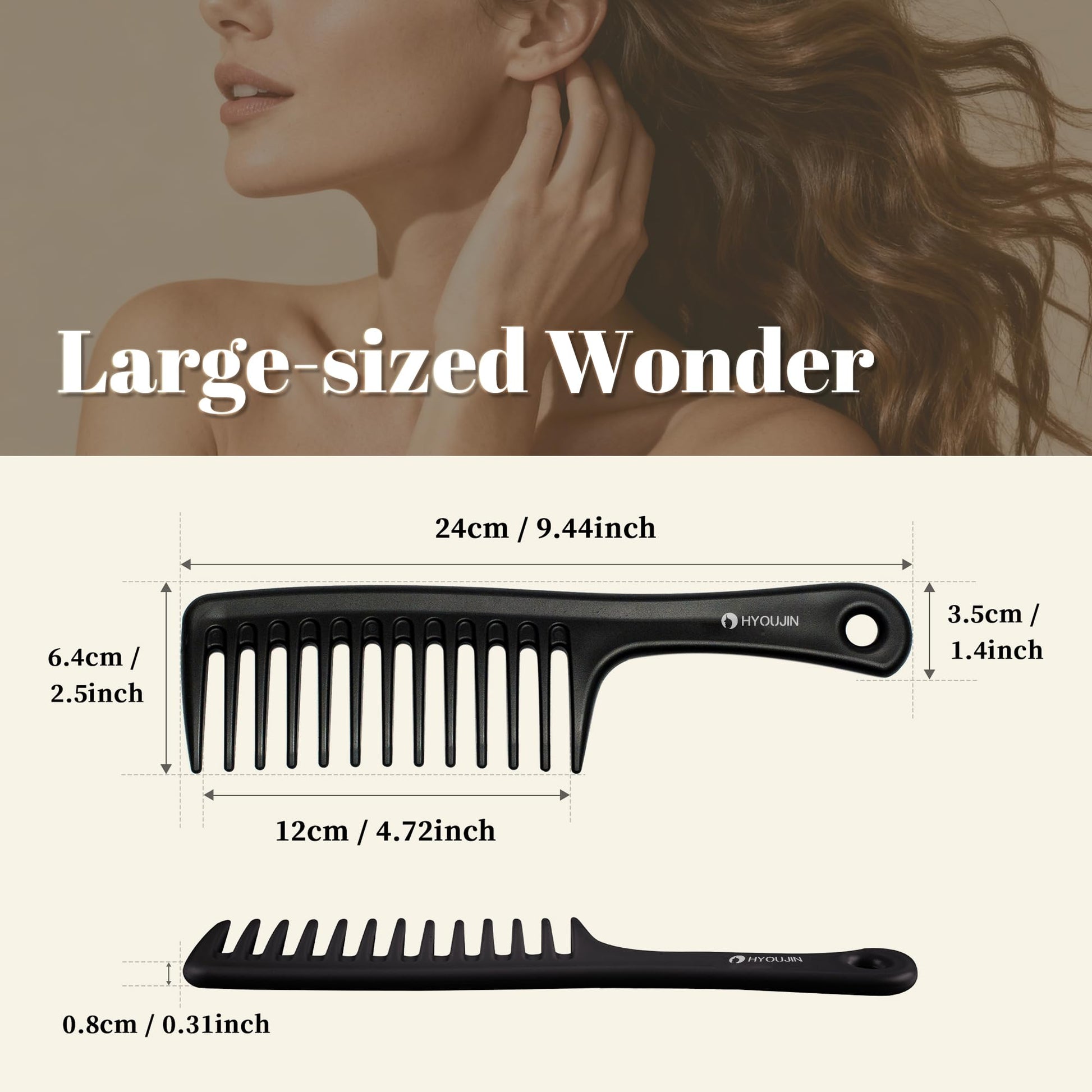 HYOUJIN black detangling hair brush with comfortable handgrip handle for wet hair grooming.