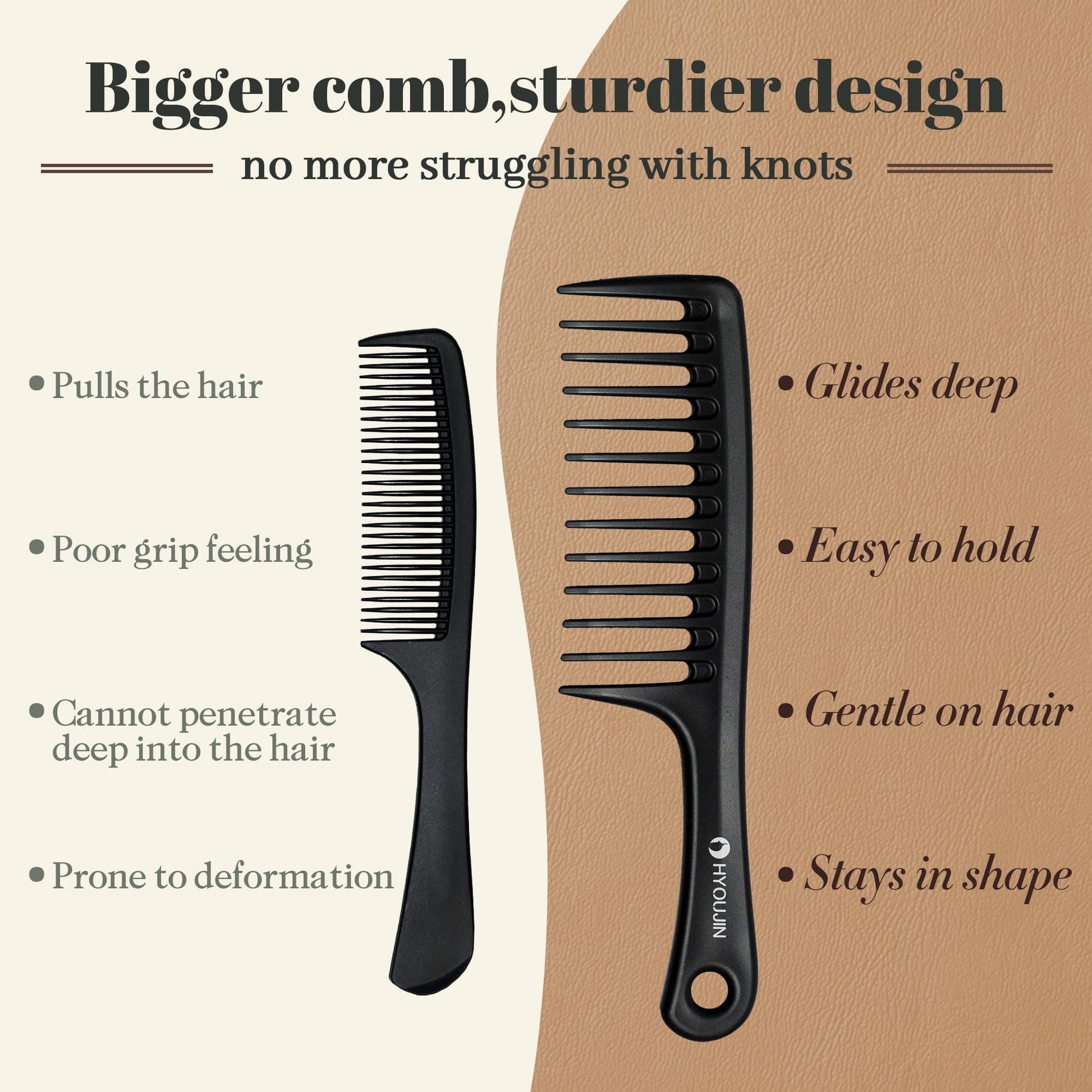 Side profile of the lightweight HYOUJIN detangling paddle brush for long thick hair.