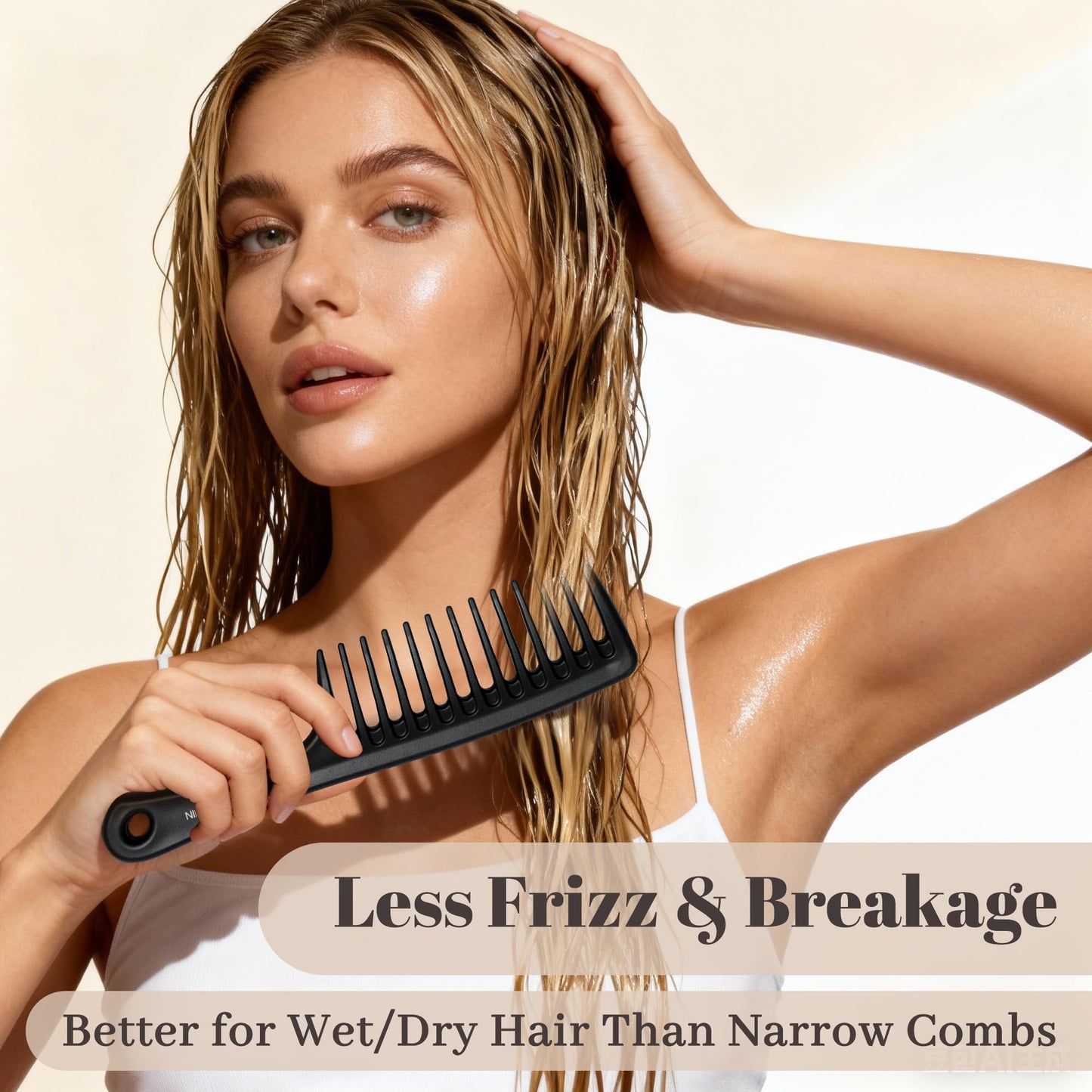 HYOUJIN professional salon quality wide tooth styling comb back view in matte black finish.