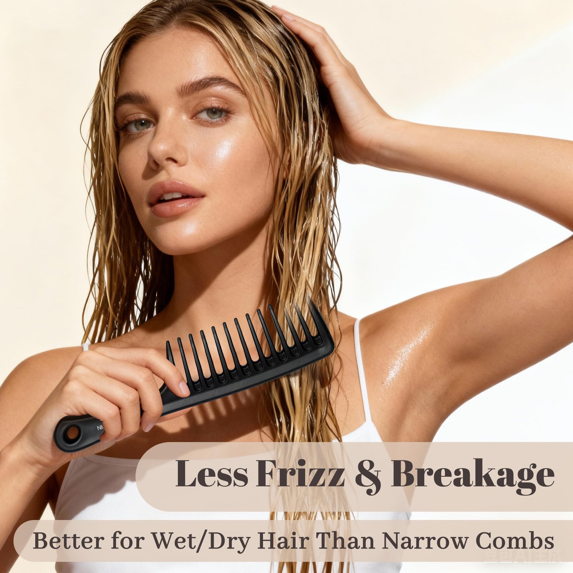 HYOUJIN professional salon quality wide tooth styling comb back view in matte black finish.