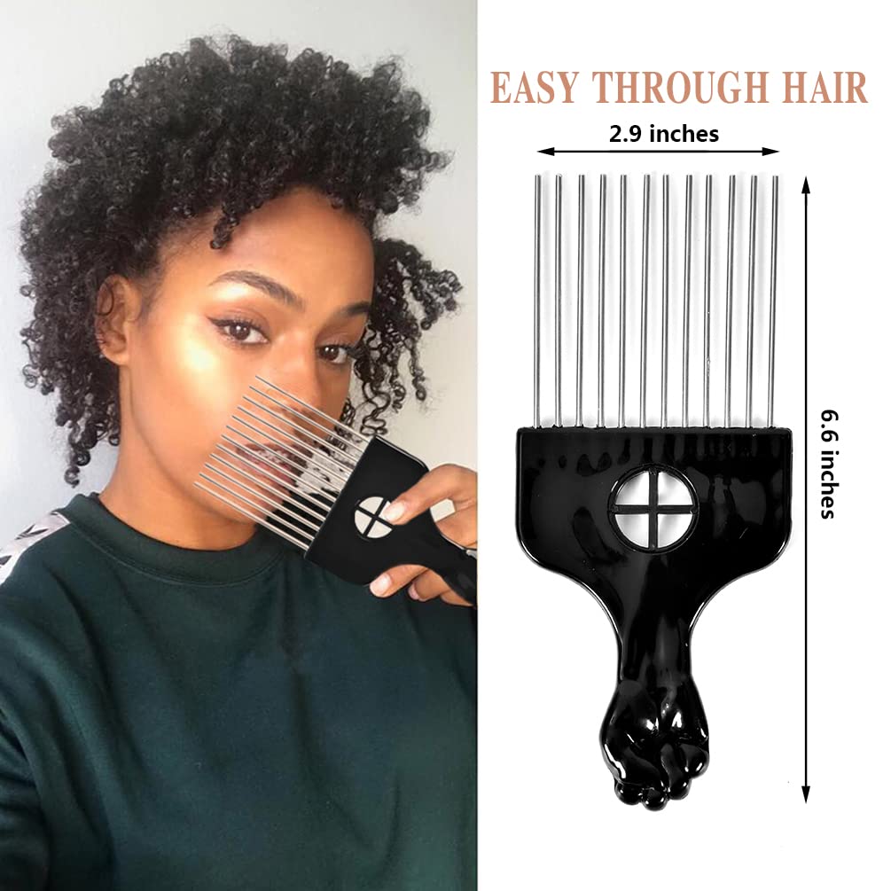 Close up of stainless steel teeth on afro hair pick