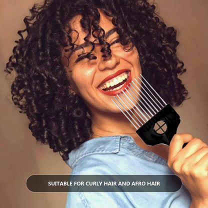 Ergonomic black fist handle of Modsight metal hair pick