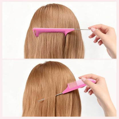 Professional hair braiding with Patelai metal rat tail comb