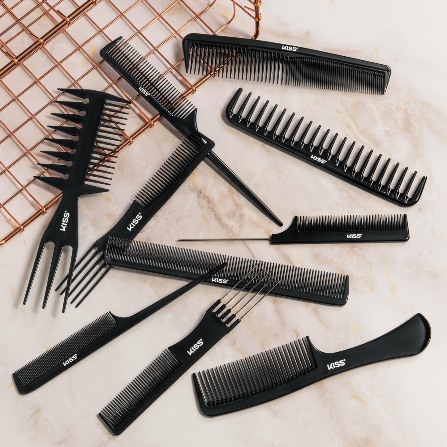 KISS hair styling comb kit including pin tail and rake comb