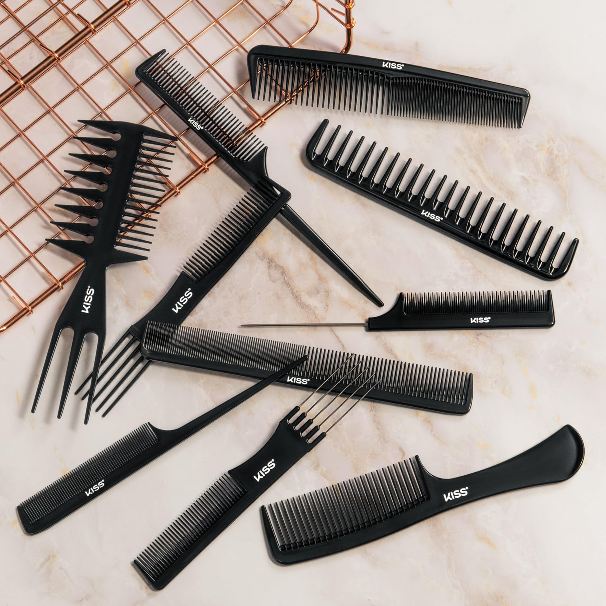 KISS hair styling comb kit including pin tail and rake comb