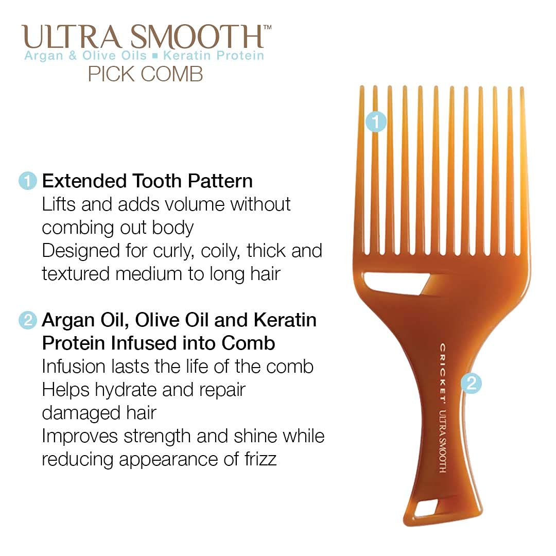 Cricket keratin and argan oil infused comb being used to lift curly hair at the roots.