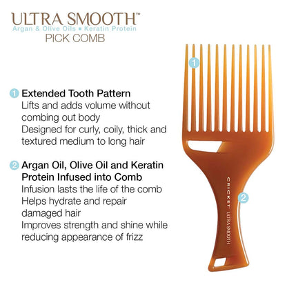 Cricket keratin and argan oil infused comb being used to lift curly hair at the roots.