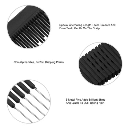 Ergonomic non slip handle design of the premium black carbon back combing tool set