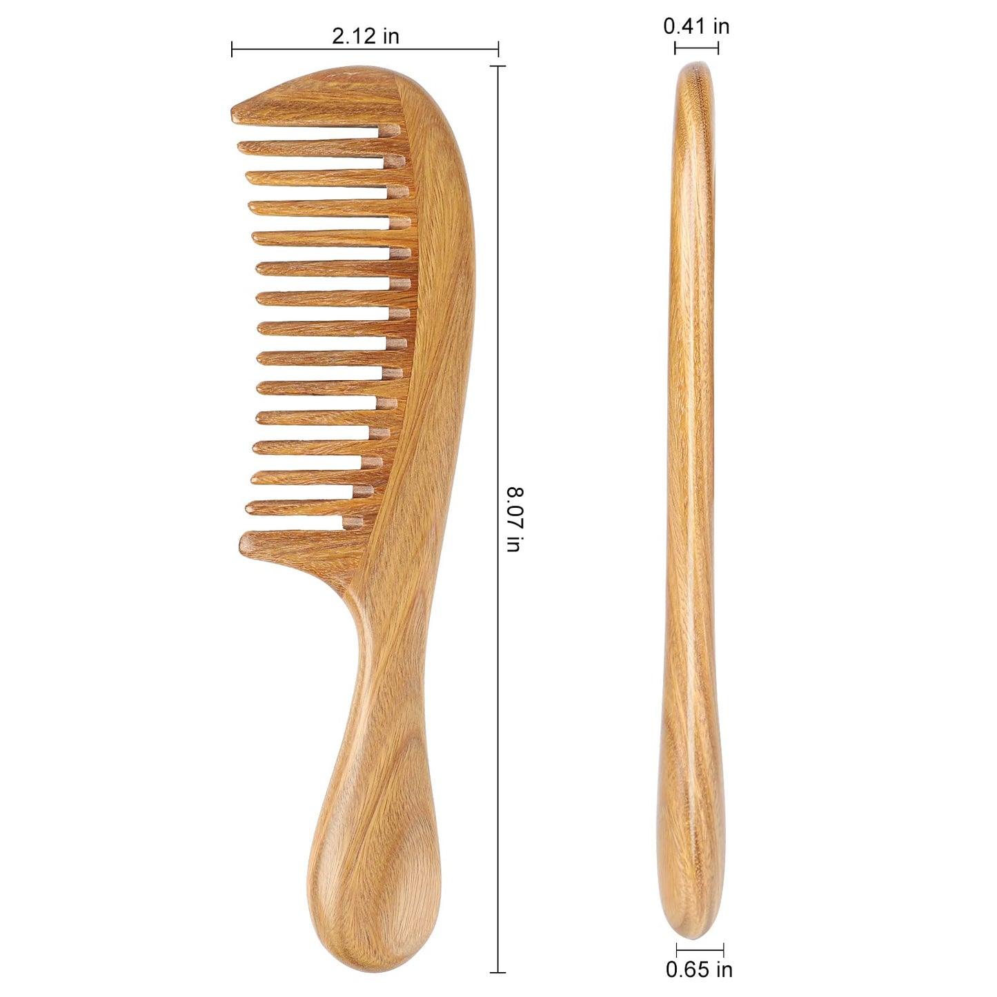 Close up of the seamless polished teeth on the anti static sandalwood detangling comb.