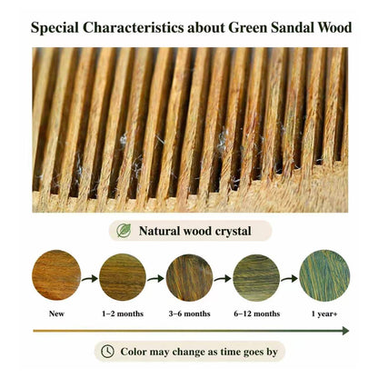Onedor green sandalwood comb held in hand demonstrating the comfortable ergonomic handle design.