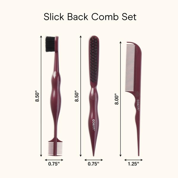 Close up of Conair tail comb and brush set for slick back looks