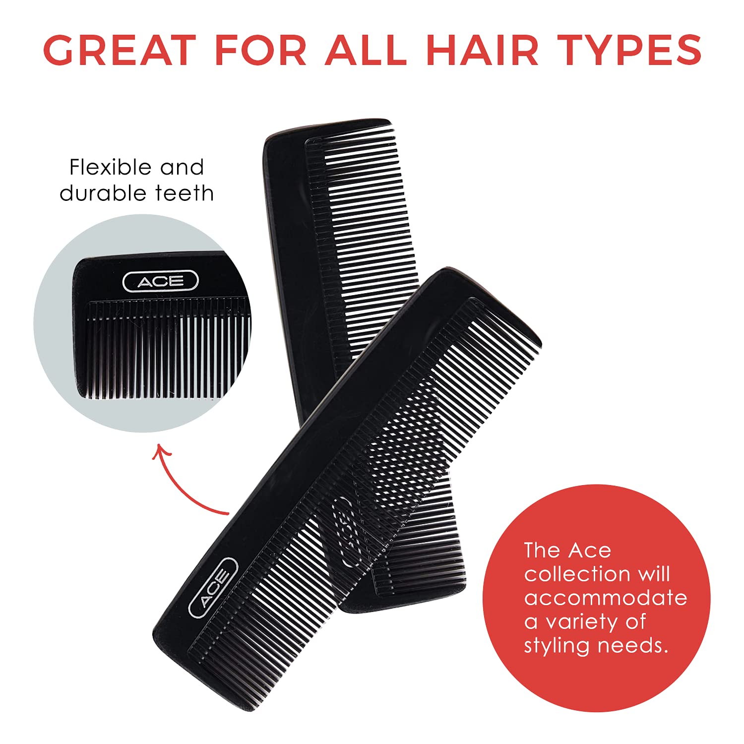 Close up of the durable and flexible fine teeth on the Goody Ace comb