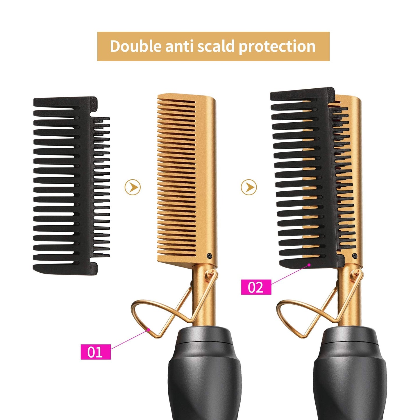 BudiGl hot comb displayed with safety stand for beard grooming