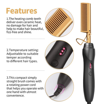 Ergonomic handle and power cable of ceramic straightening comb