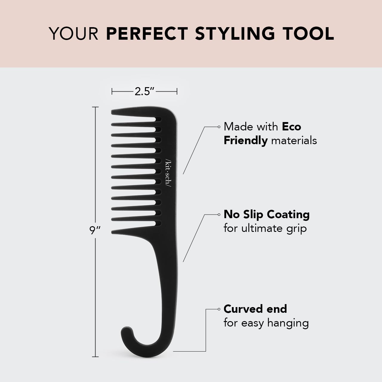 Kitsch detangling comb showing wide teeth design for curly hair
