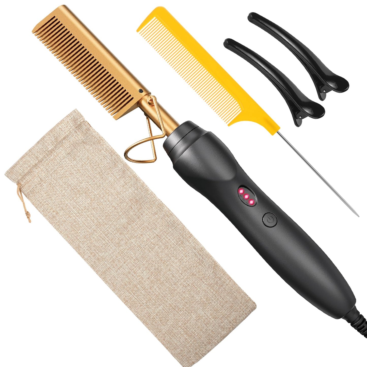 BudiGl hot comb packaging and contents for hair styling