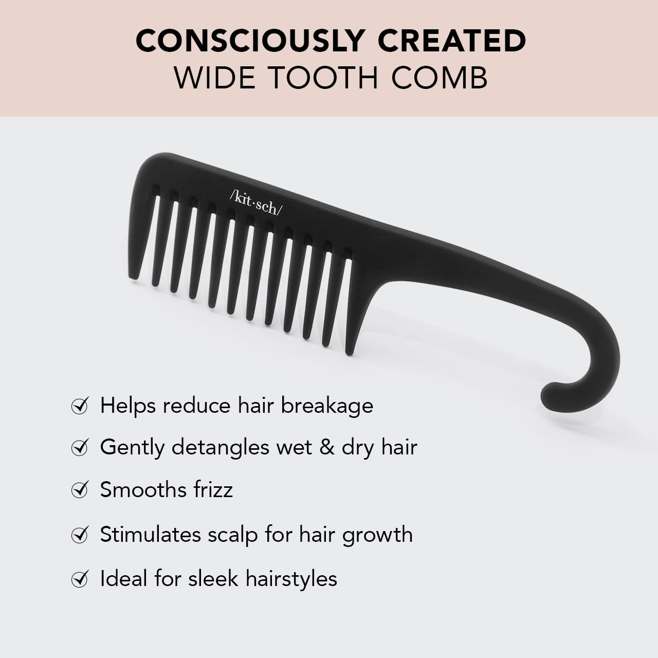 Side profile of Kitsch black shower comb with hanging hook handle