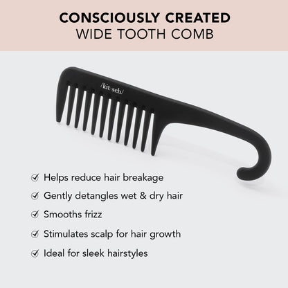 Side profile of Kitsch black shower comb with hanging hook handle