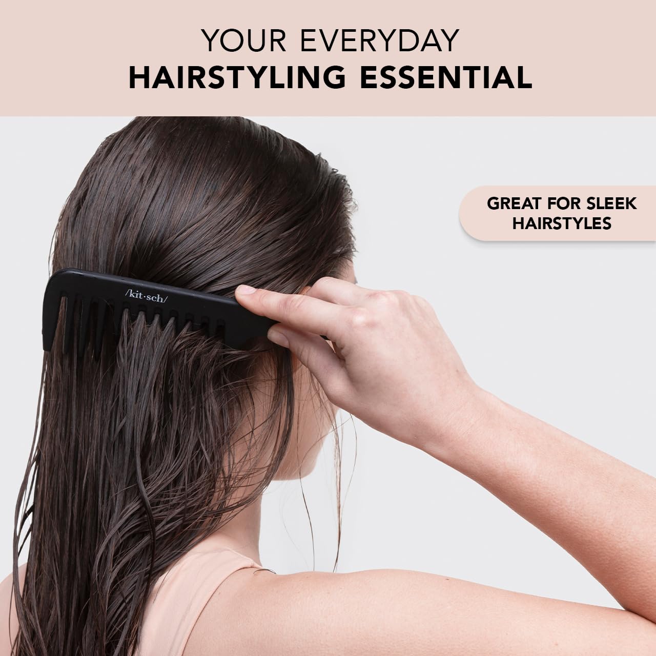 Kitsch wide tooth comb being used on thick textured hair